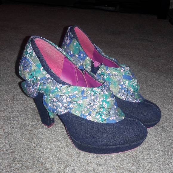 Ruby Shoo Cherry Blossom Denim Bow Heel Bootie 8 - Picture 5 of 8